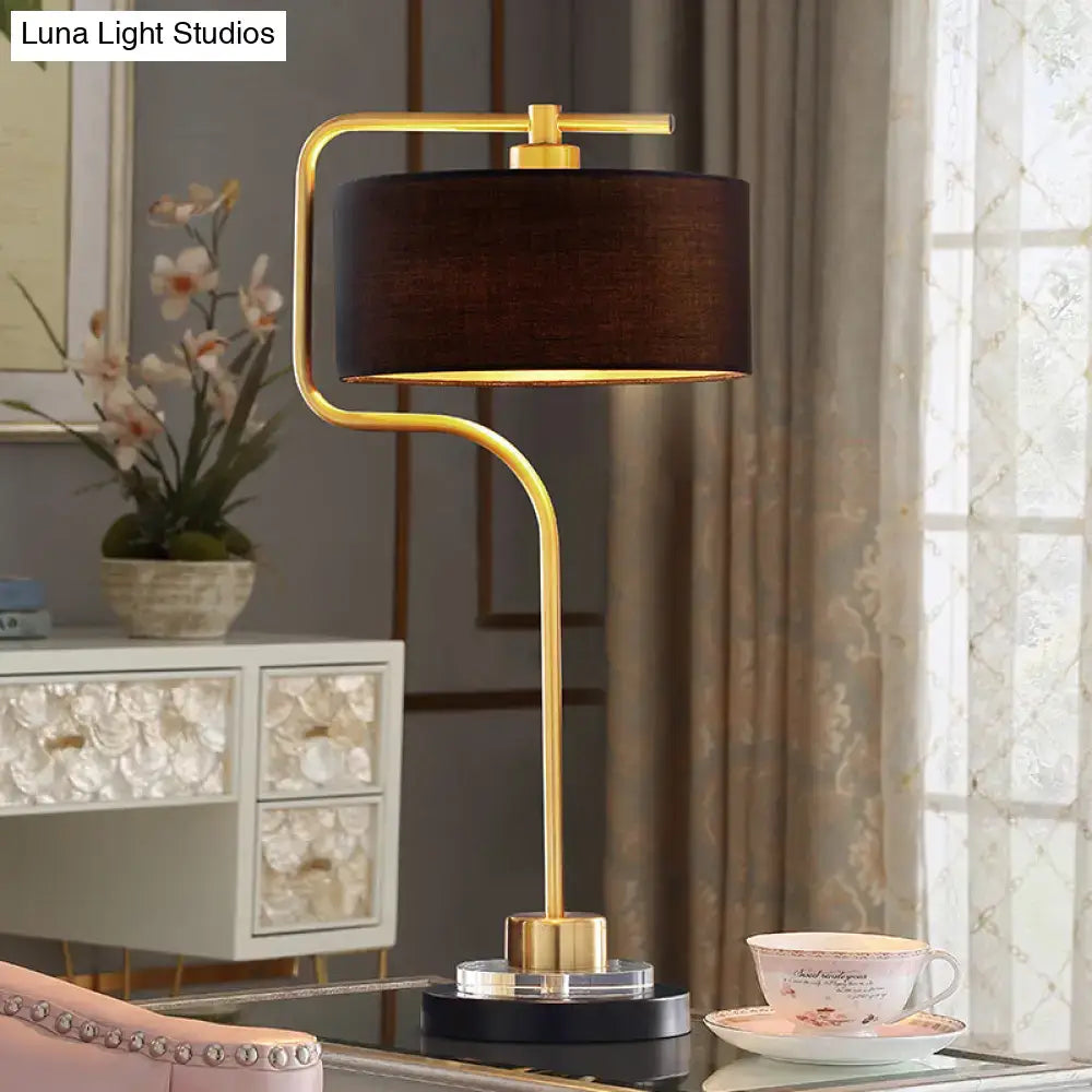 Vintage gold and black table lamp with drum shade – living room light
