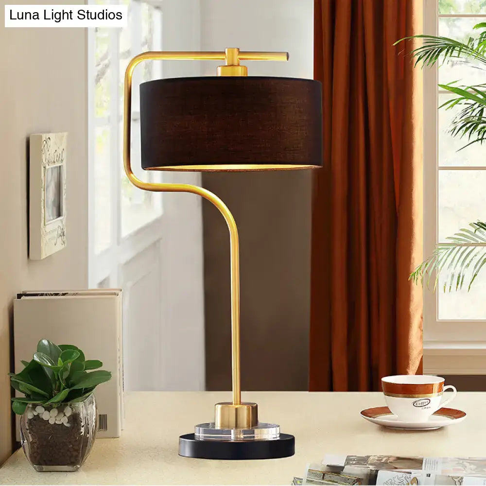 Vintage gold and black table lamp with drum shade – living room light