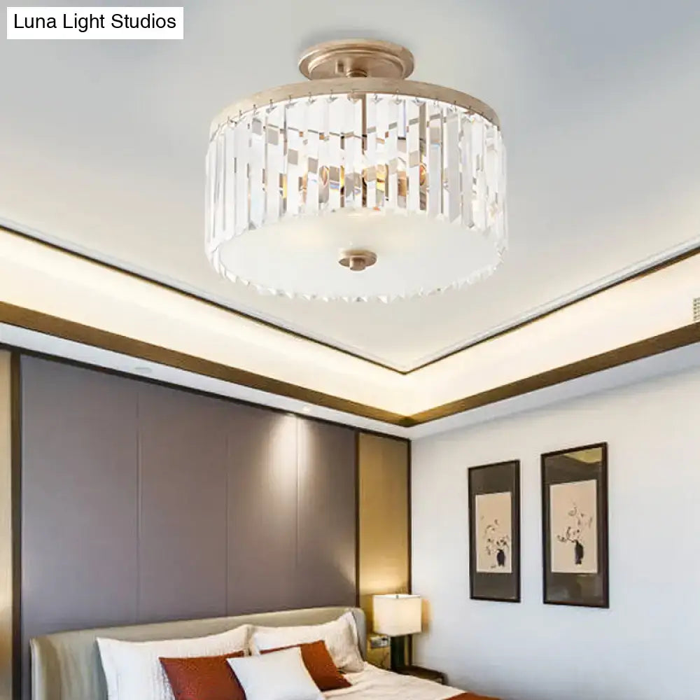 Vintage gold crystal block ceiling light bedroom semi flush mount