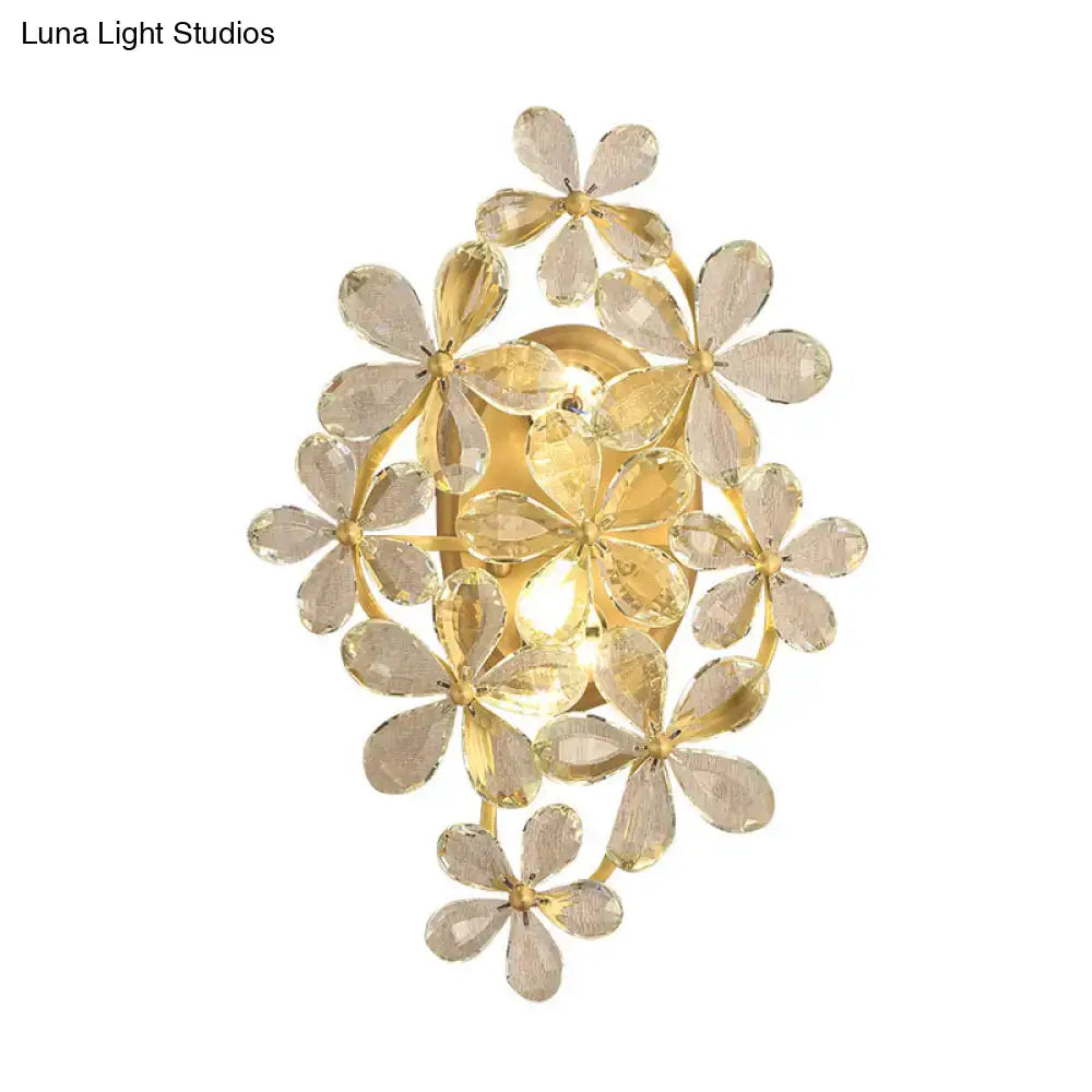Vintage gold crystal flower wall sconce bedroom light