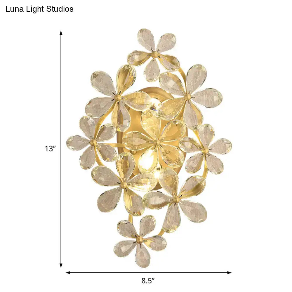Vintage gold crystal flower wall sconce bedroom light