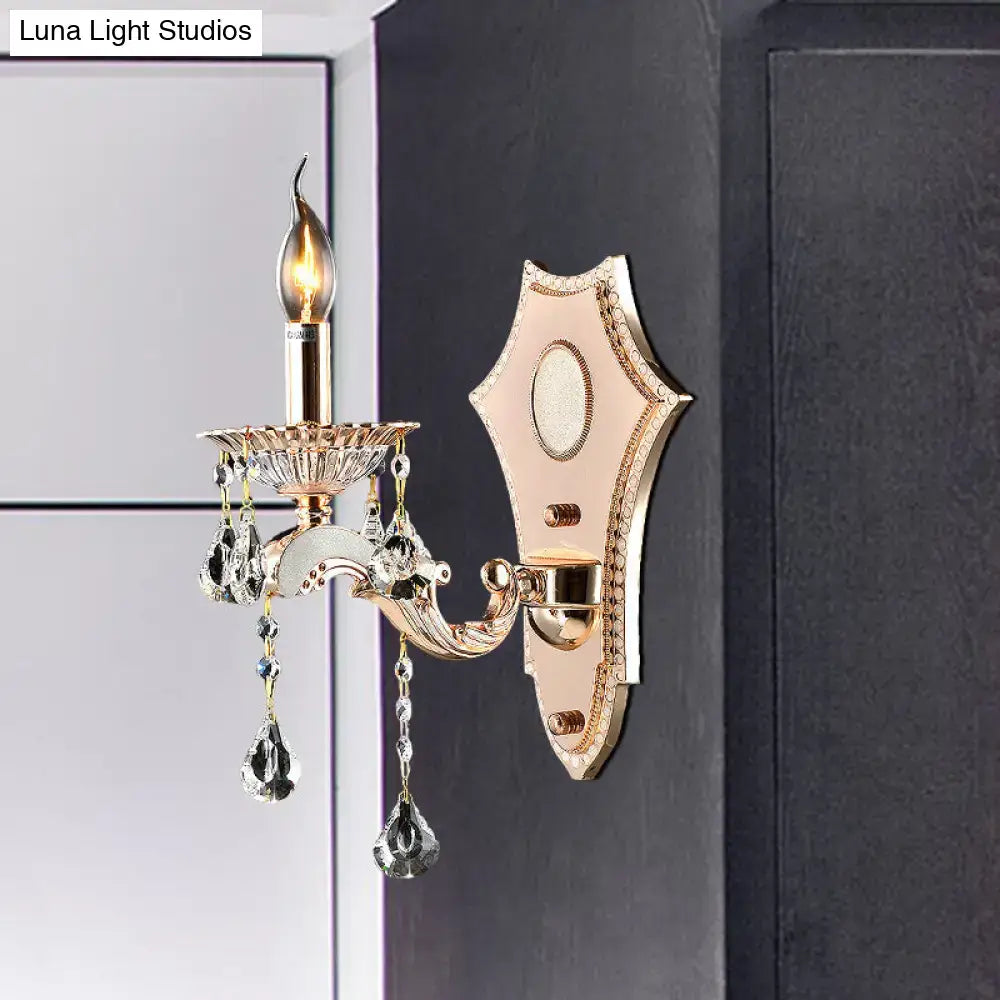 Vintage gold crystal sconce light fixture bedroom wall mount