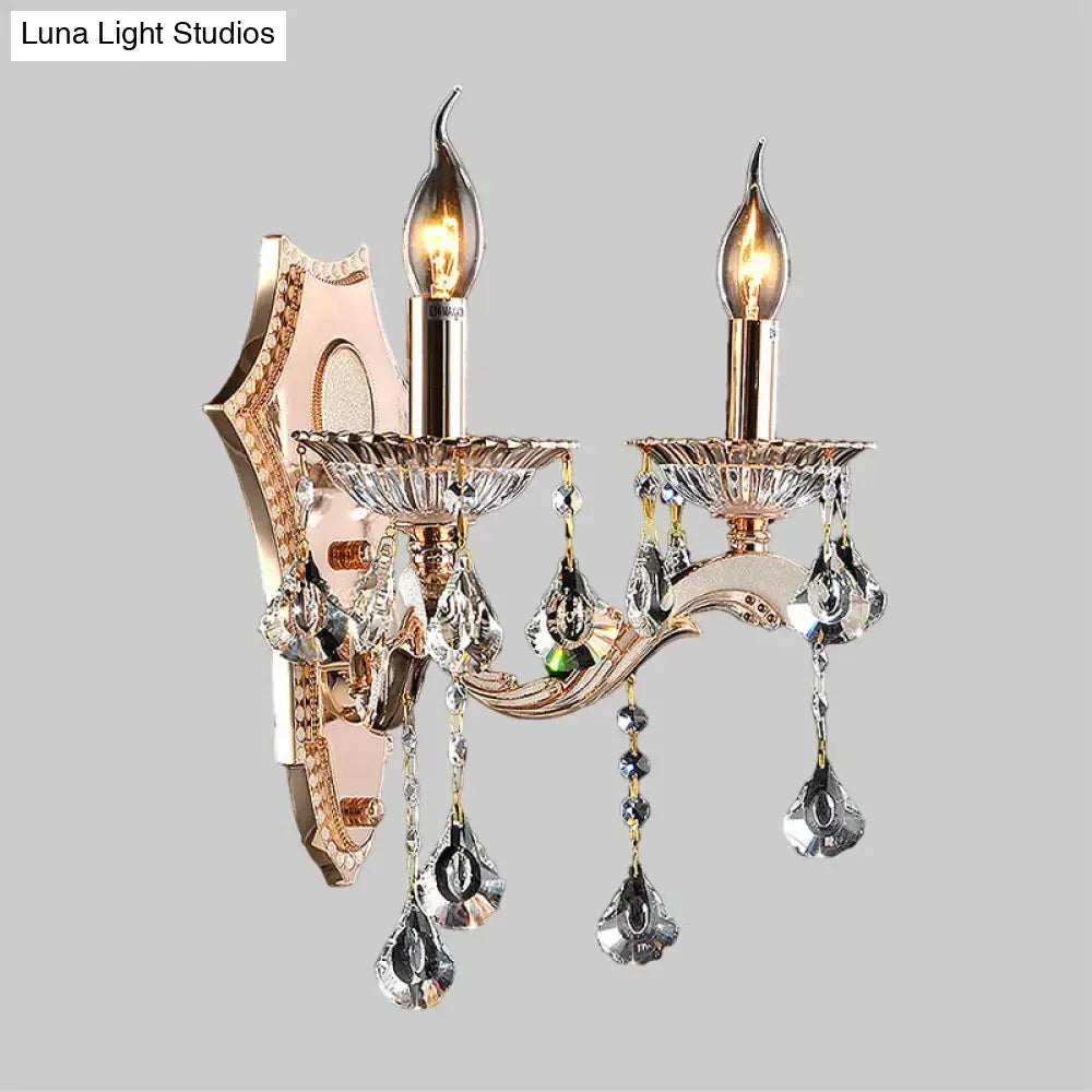 Vintage gold crystal sconce light fixture bedroom wall mount