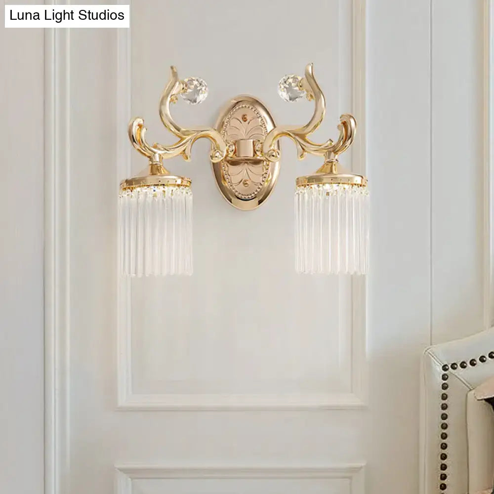 Vintage gold crystal wall mounted light bedroom clear pipe sconce
