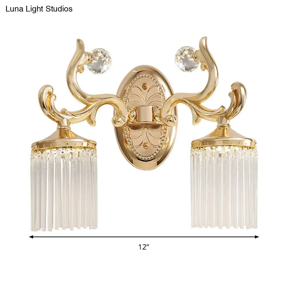 Vintage gold crystal wall mounted light bedroom clear pipe sconce