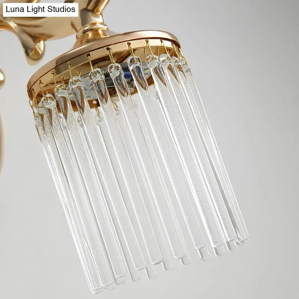 Vintage gold crystal wall mounted light bedroom clear pipe sconce