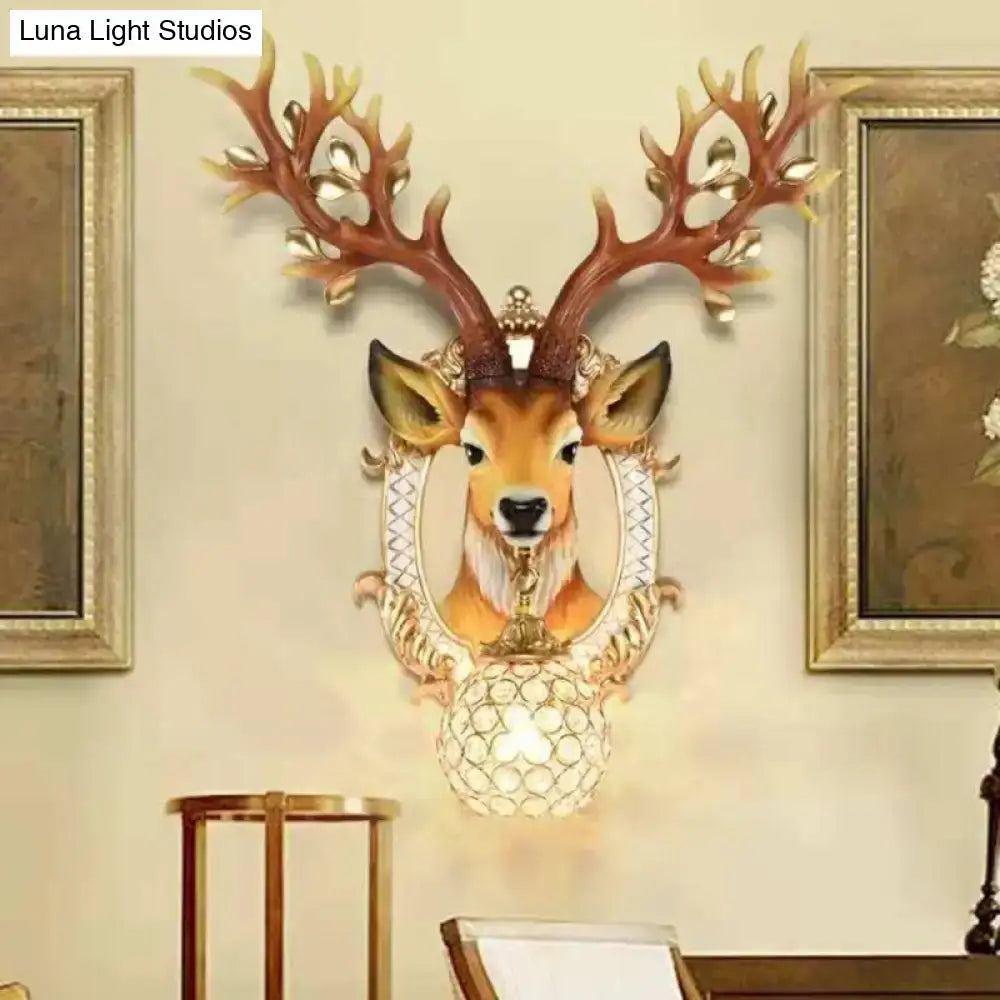Vintage gold deer backplate crystal wall sconce bedroom e26 e27 light