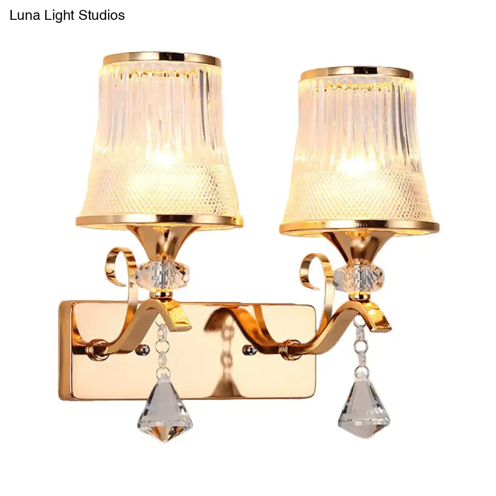 Vintage gold finish crystal wall lamp – bedroom clear glass sconce