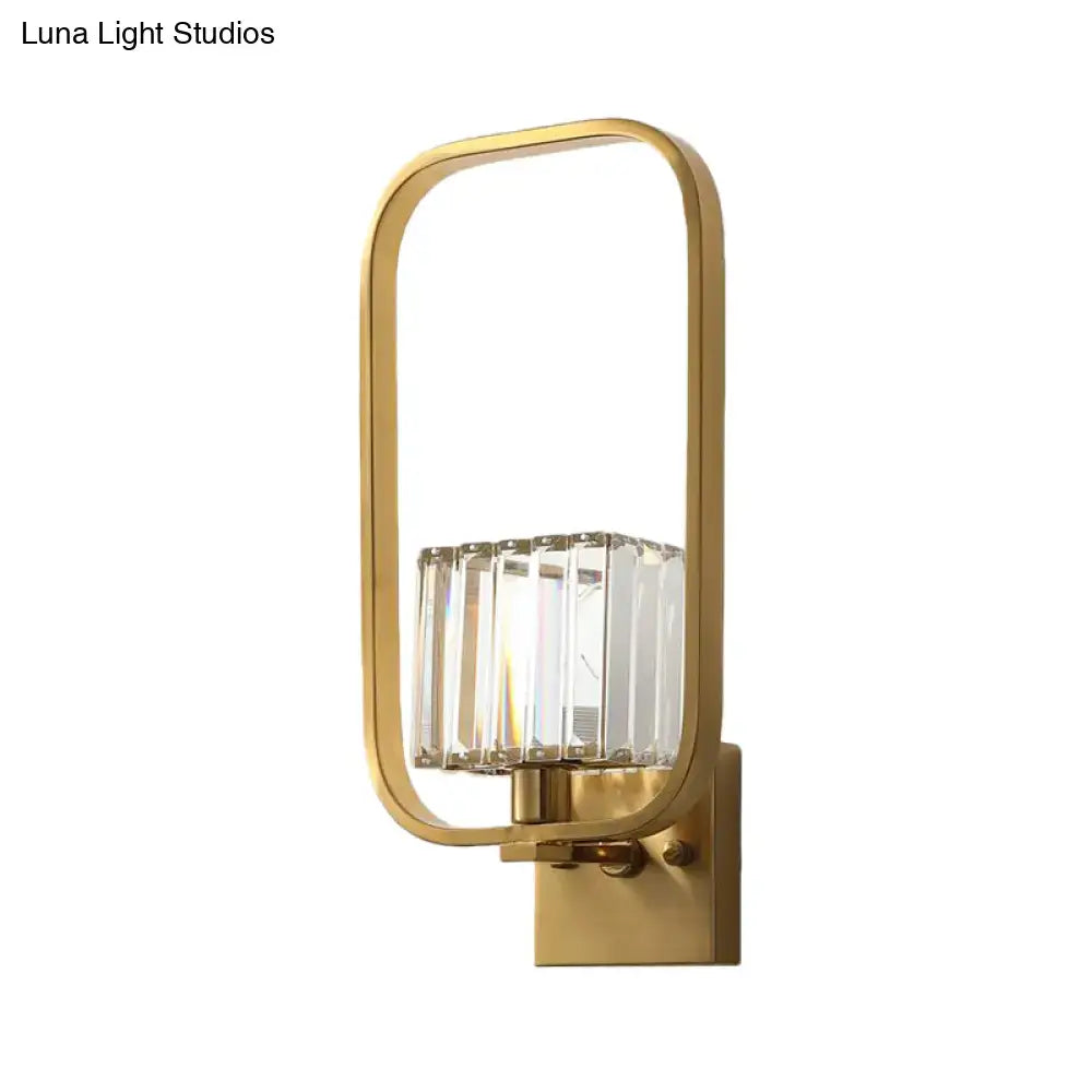 Vintage gold finish metal wall sconce with crystal shade for bedroom