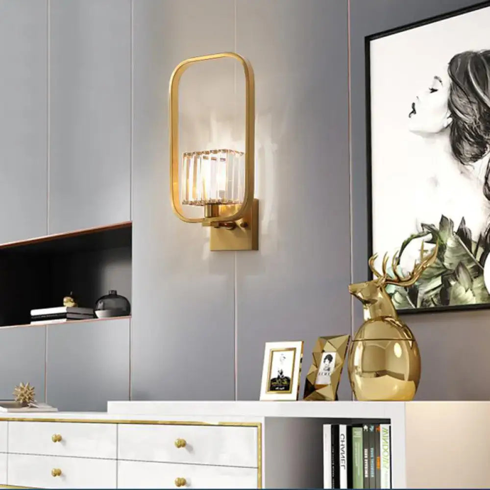 Vintage gold finish metal wall sconce with crystal shade for bedroom