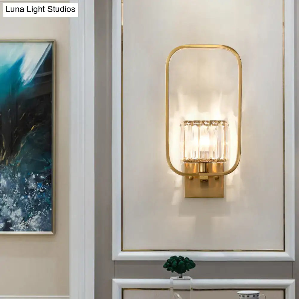 Vintage gold finish metal wall sconce with crystal shade for bedroom