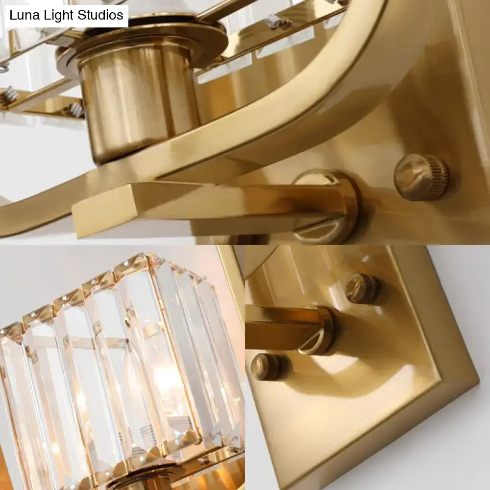 Vintage gold finish metal wall sconce with crystal shade for bedroom