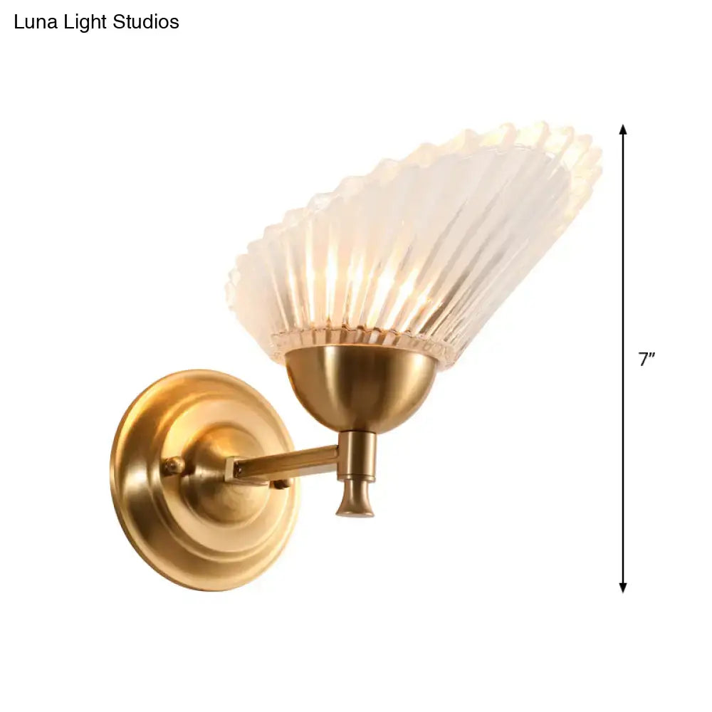 Vintage gold finish shell wall lamp bedroom frosted glass sconce