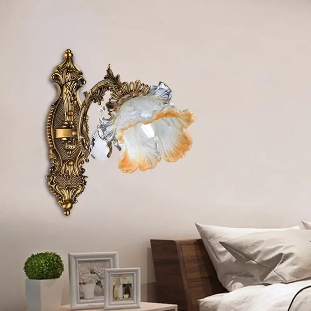 Vintage gold floral wall lamp bedroom crystal glass light fixture