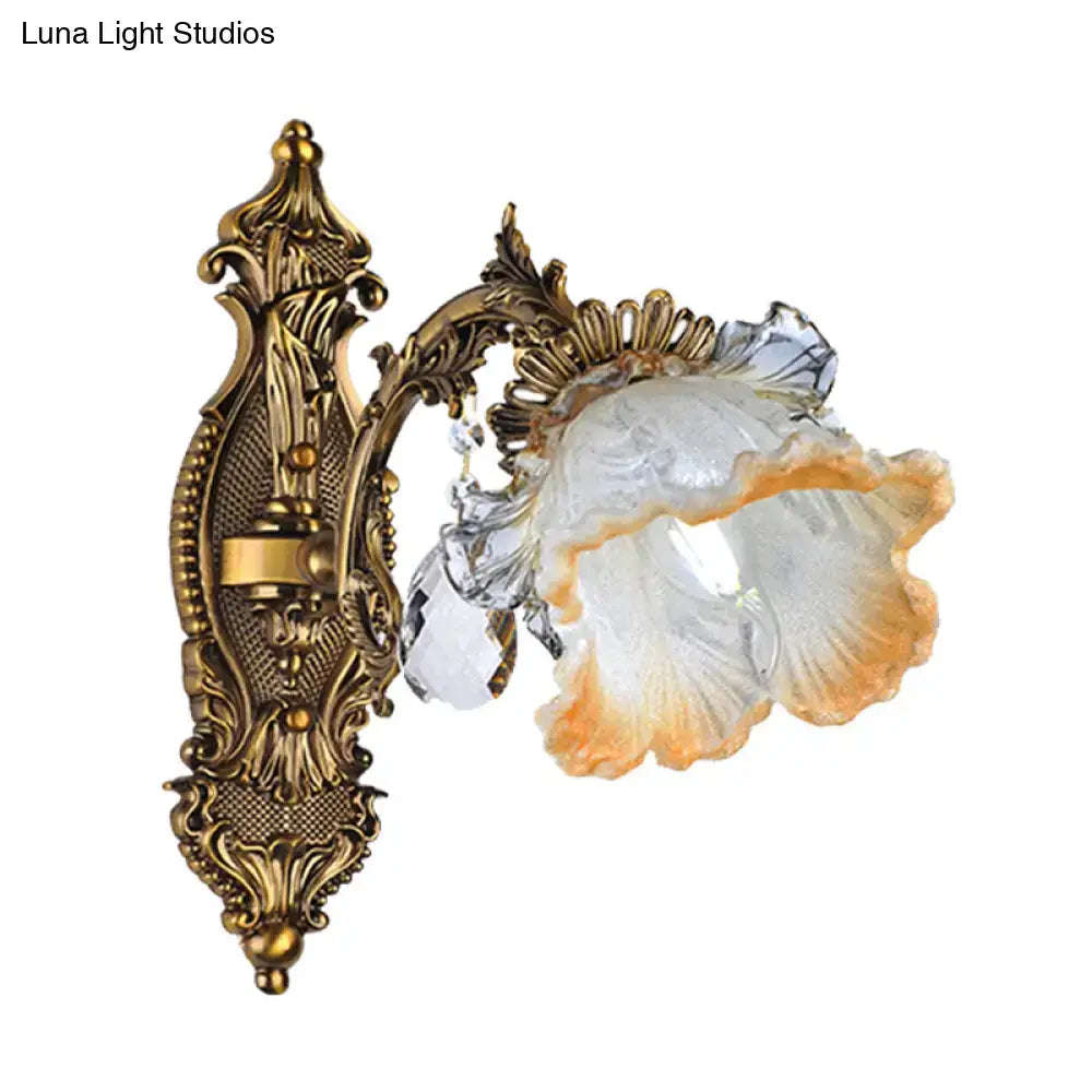 Vintage gold floral wall lamp bedroom crystal glass light fixture