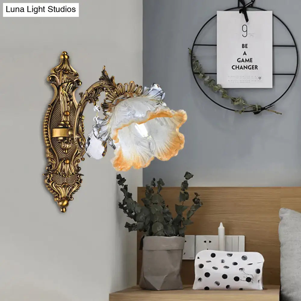 Vintage gold floral wall lamp bedroom crystal glass light fixture
