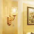 Vintage gold flower wall sconce with amber glass shade bedroom light