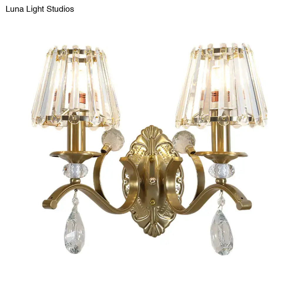 Vintage gold metallic wall lamp bedroom crystal sconce