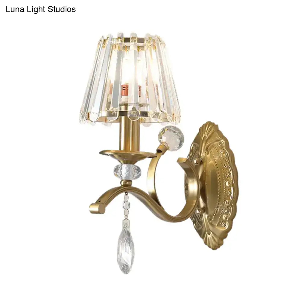 Vintage gold metallic wall lamp bedroom crystal sconce