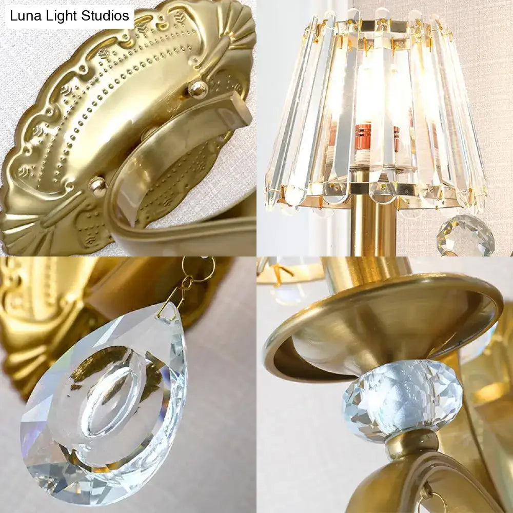 Vintage gold metallic wall lamp bedroom crystal sconce