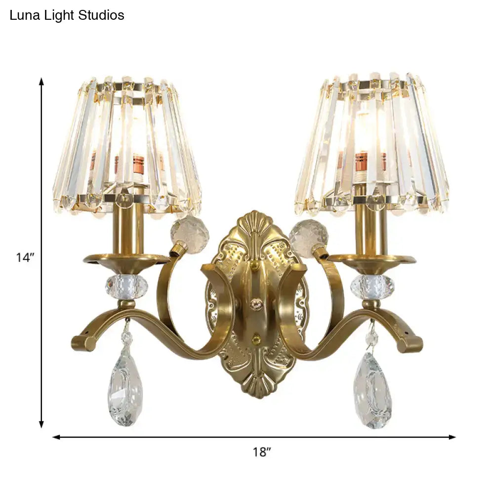 Vintage gold metallic wall lamp bedroom crystal sconce