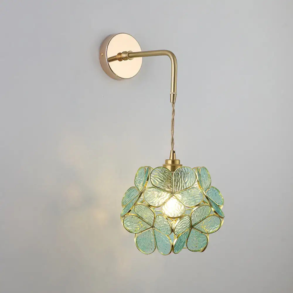 Vintage gold shaded glass wall light – bedroom brass sconce
