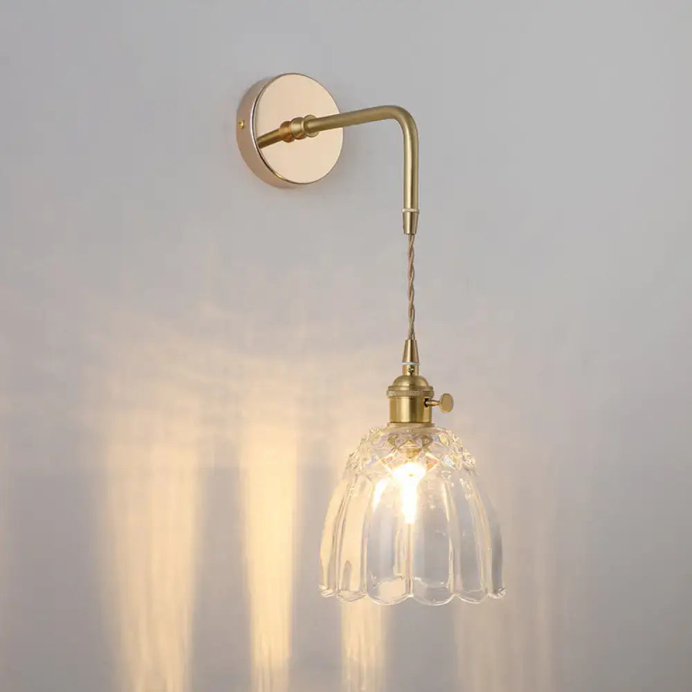 Vintage gold shaded glass wall light – bedroom brass sconce