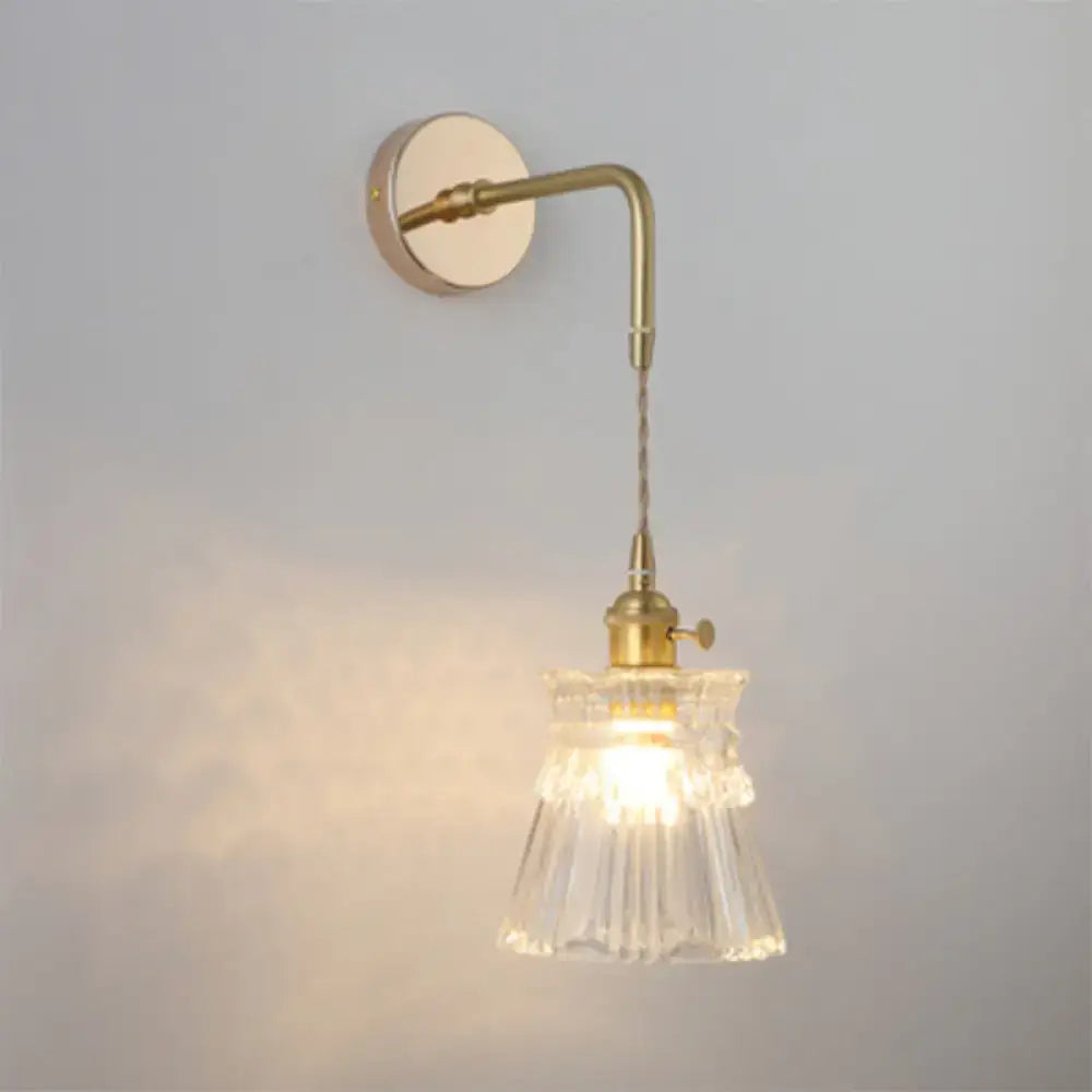 Vintage gold shaded glass wall light – bedroom brass sconce