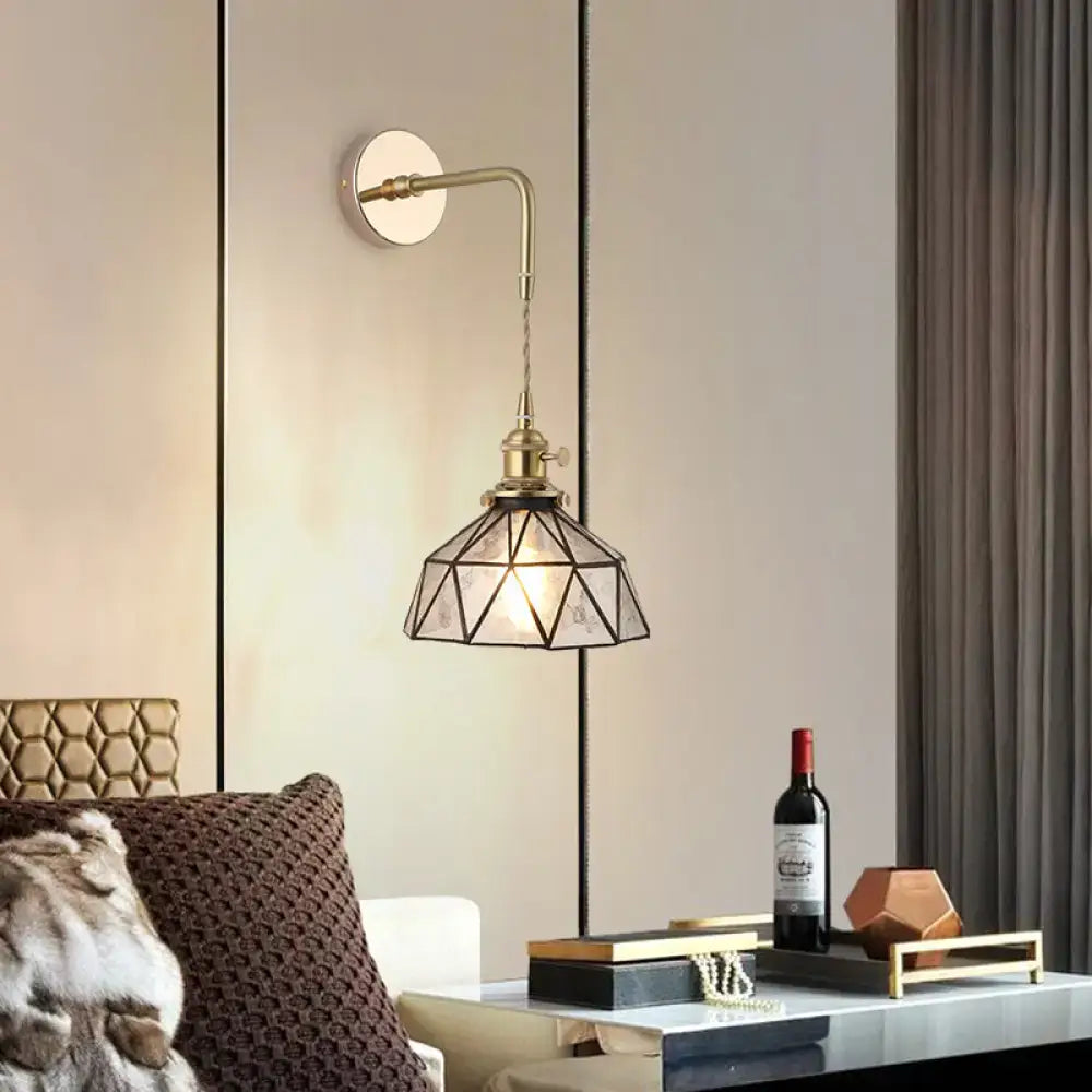 Vintage gold shaded glass wall light – bedroom brass sconce