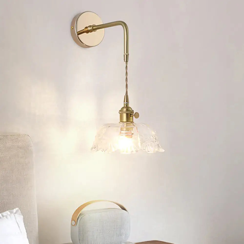 Vintage gold shaded glass wall light – bedroom brass sconce