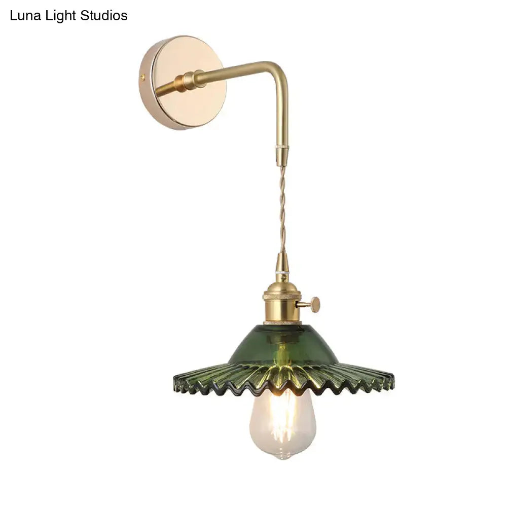 Vintage gold shaded glass wall light – bedroom brass sconce