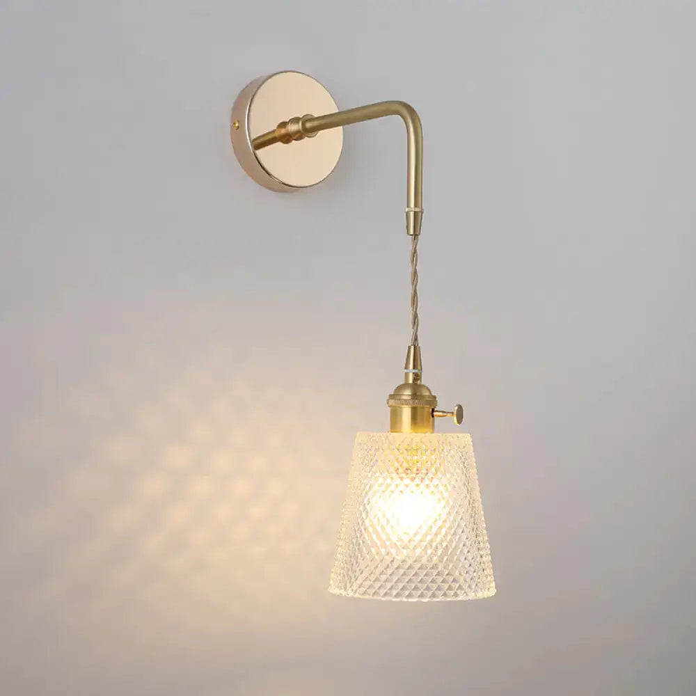 Vintage gold shaded glass wall light – bedroom brass sconce
