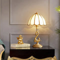 Decorbites™ classic style golden swan-shaped scalloped table lamp with beveled glass scalloped shade and brass base