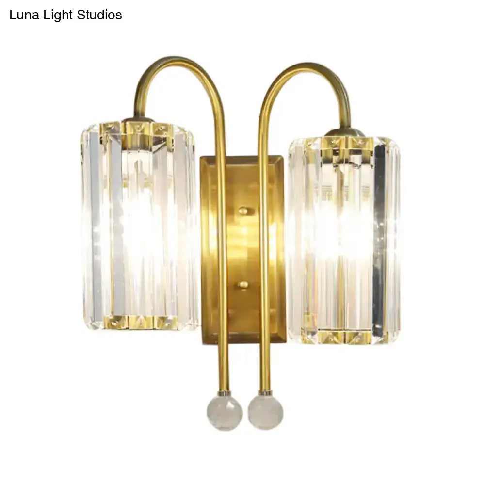 Vintage gold wall light with clear crystal shade bedroom sconce