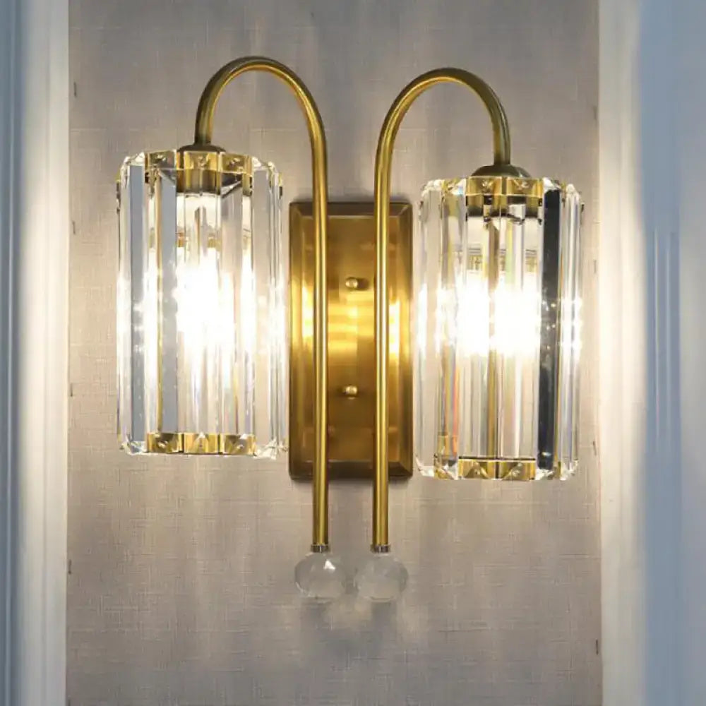 Vintage gold wall light with clear crystal shade bedroom sconce