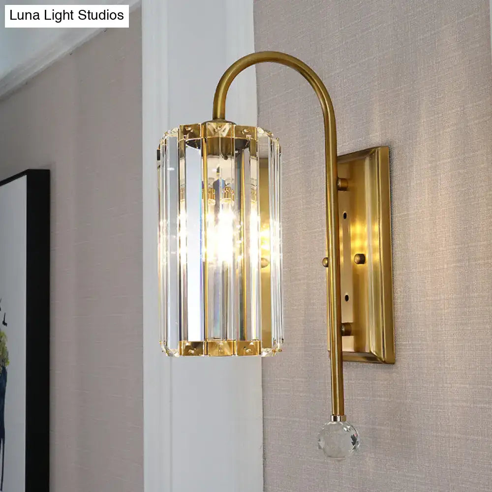 Vintage gold wall light with clear crystal shade bedroom sconce