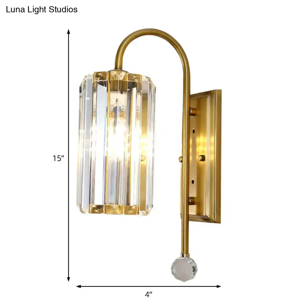 Vintage gold wall light with clear crystal shade bedroom sconce