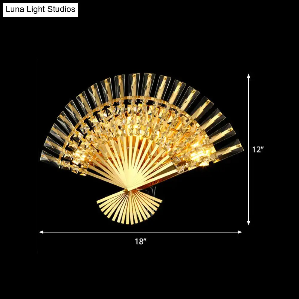 Vintage golden fan sconce lamp living room crystal wall light