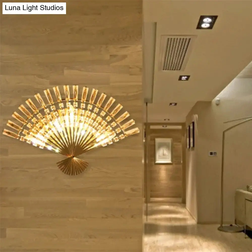 Vintage golden fan sconce lamp living room crystal wall light