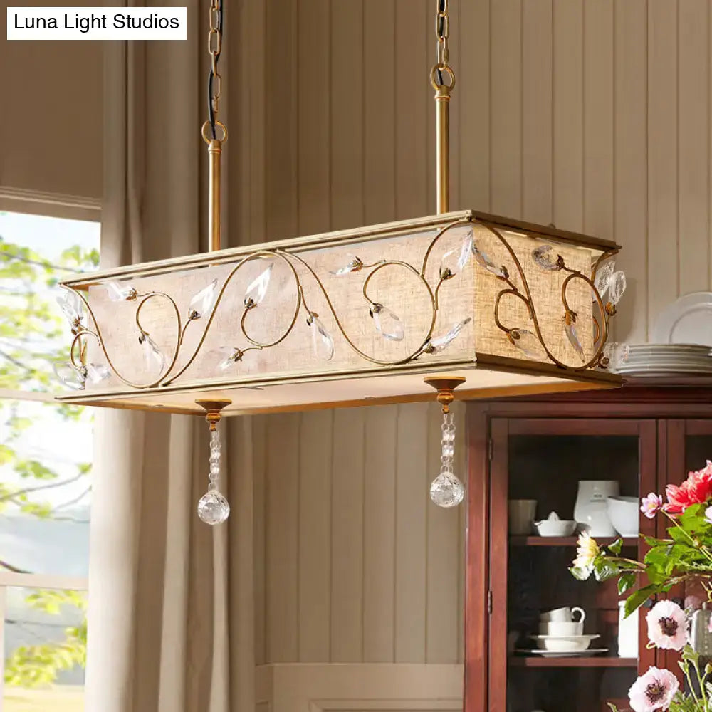 Vintage golden flax island pendant with crystals kitchen light