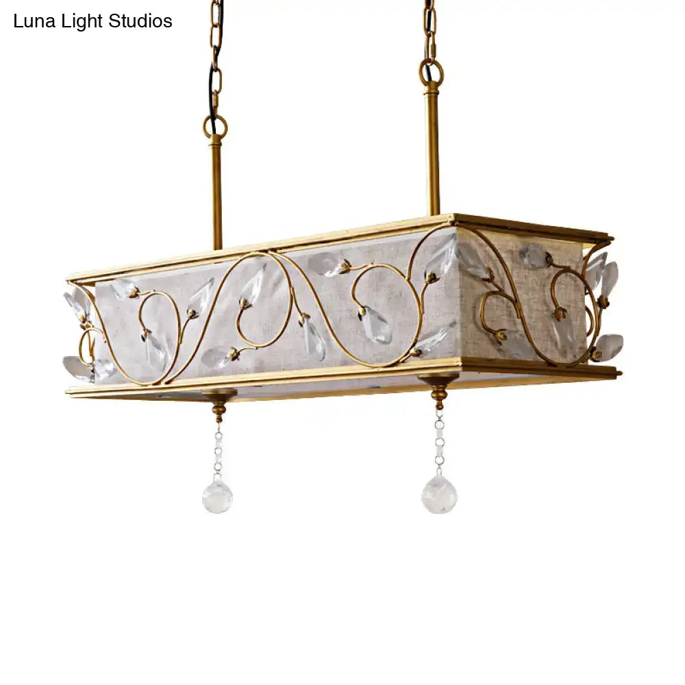Vintage golden flax island pendant with crystals kitchen light