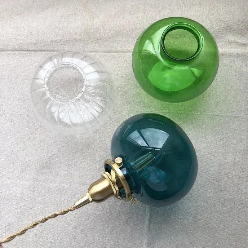 Vintage green ribbed glass brass pumpkin led pendant light bedroom