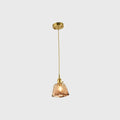 Vintage handmade brass shaded amber glass pendant kitchen light