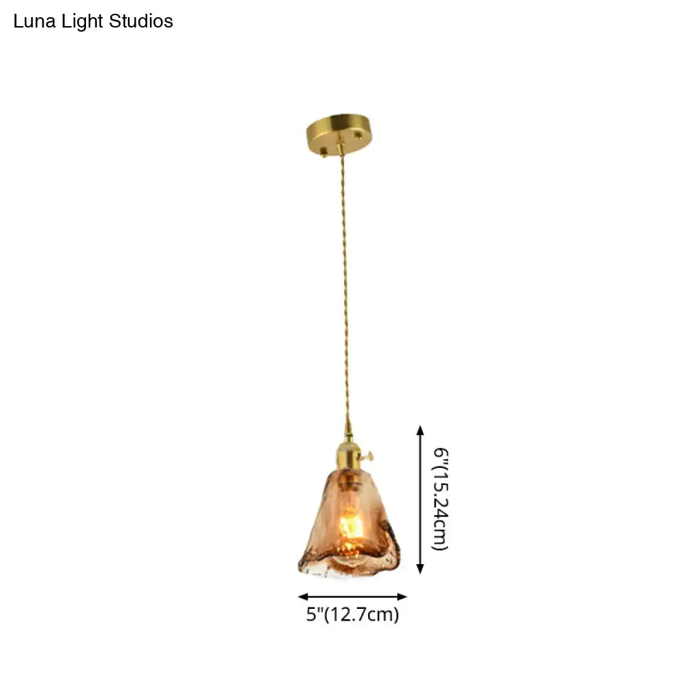 Vintage handmade brass shaded amber glass pendant kitchen light