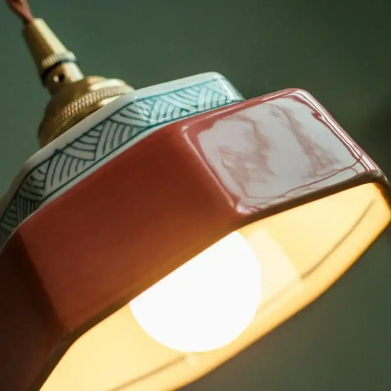 Vintage hexagonal red & green ceramic led pendant light kitchen