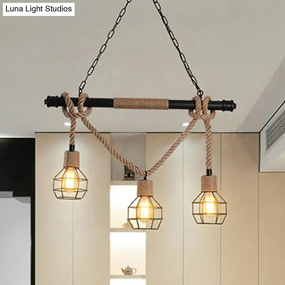 Vintage industrial beige rope island lighting dining room hanging light