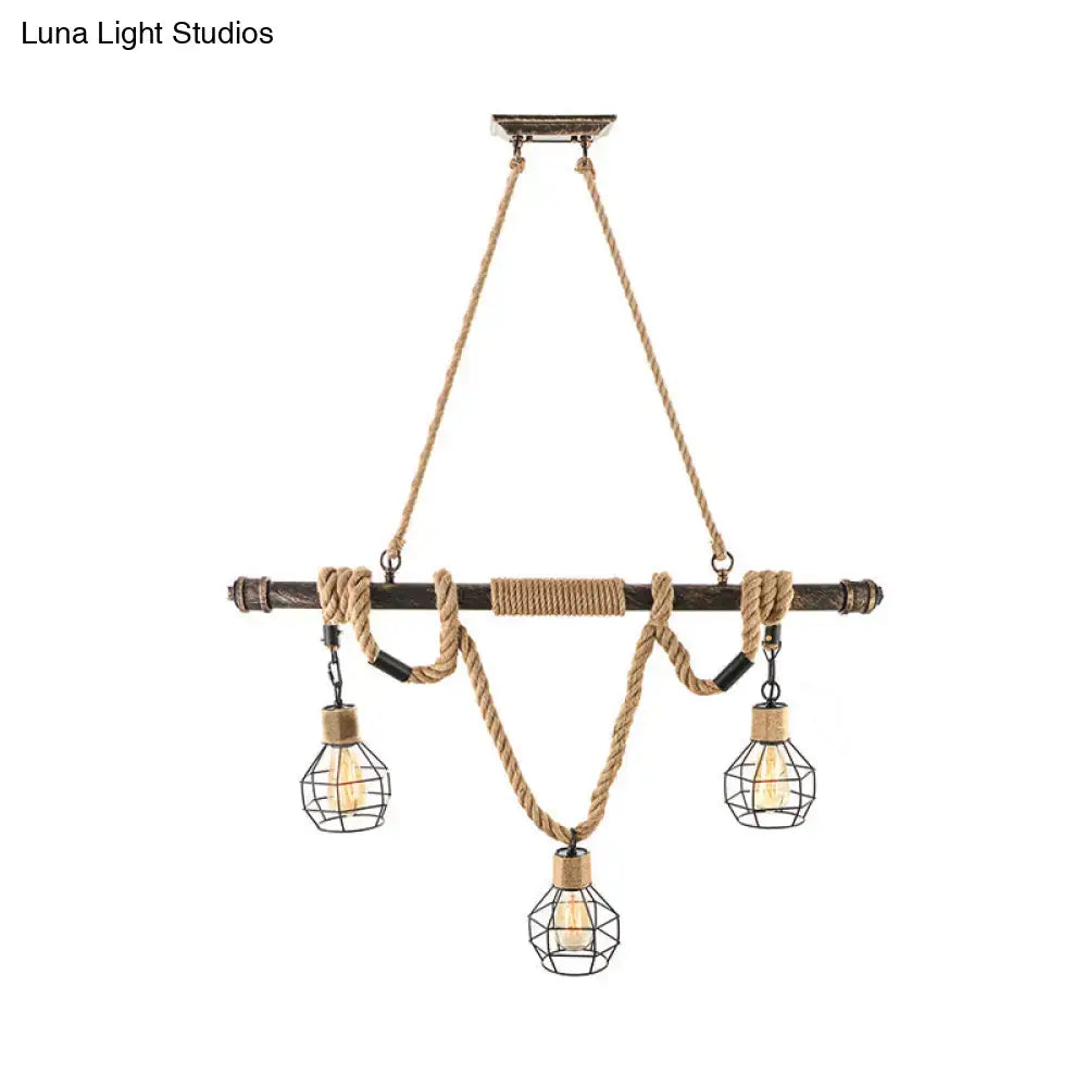 Vintage industrial beige rope island lighting dining room hanging light