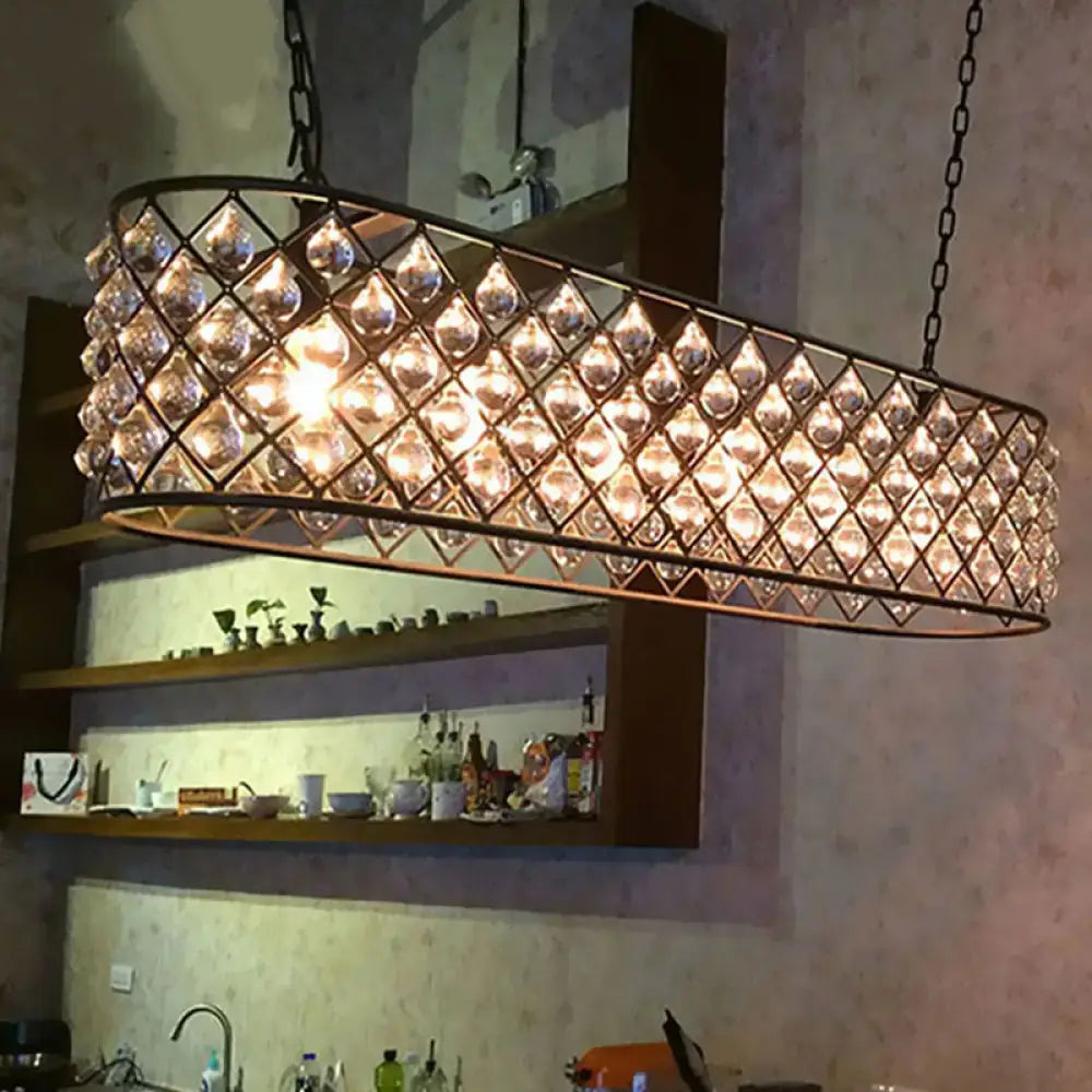 Vintage industrial black clear crystal island light dining room