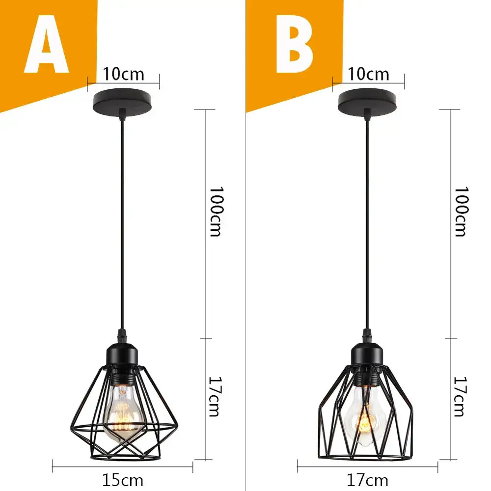 Vintage industrial black metal cage pendant light kitchen lighting