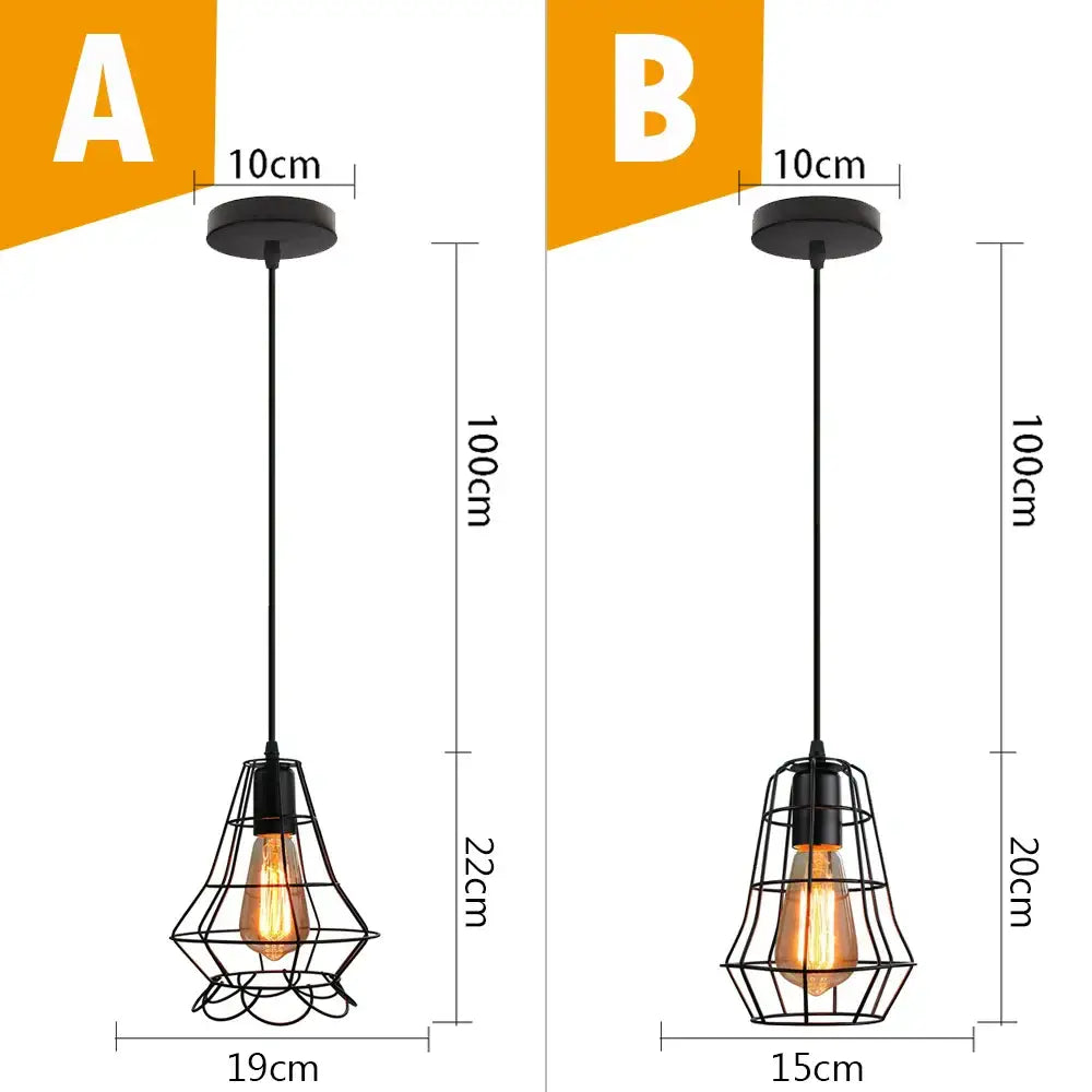 Vintage industrial black metal cage pendant light kitchen lighting